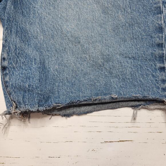 Madewell High Rise Long Denim Jean Shorts Medium Wash Raw Hem Button Fly 28 - Picture 7 of 10